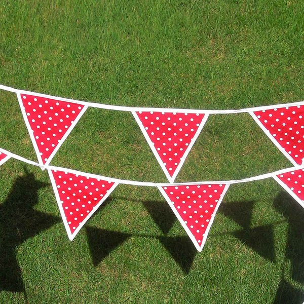 Cotton Bunting - White on Red - White Edging - Handmade