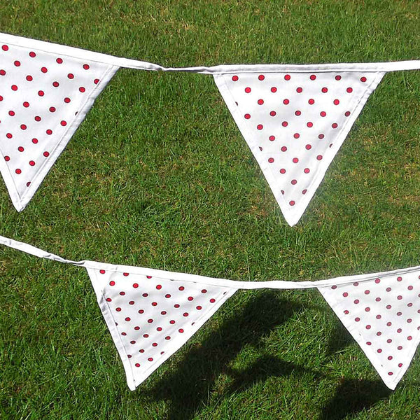 Cotton Bunting - Red on White - White Edging - Handmade