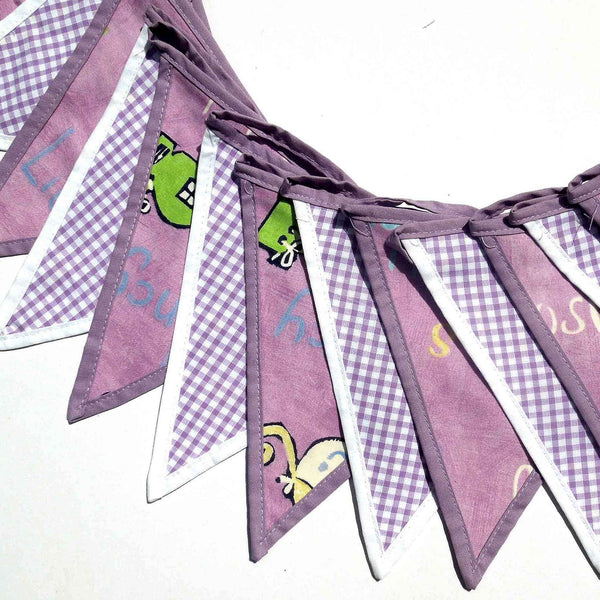 Cotton Bunting - Lilac Nursery Rhyme and Gingham - Handmade