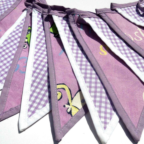 Cotton Bunting - Lilac Nursery Rhyme and Gingham - Handmade