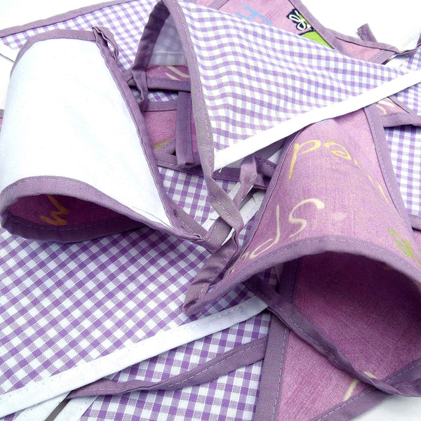 Cotton Bunting - Lilac Nursery Rhyme and Gingham - Handmade