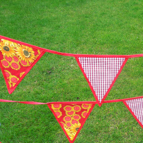 Cotton Bunting - Red Sunflower and Gingham - Handmade