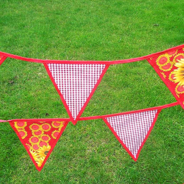 Cotton Bunting - Red Sunflower and Gingham - Handmade