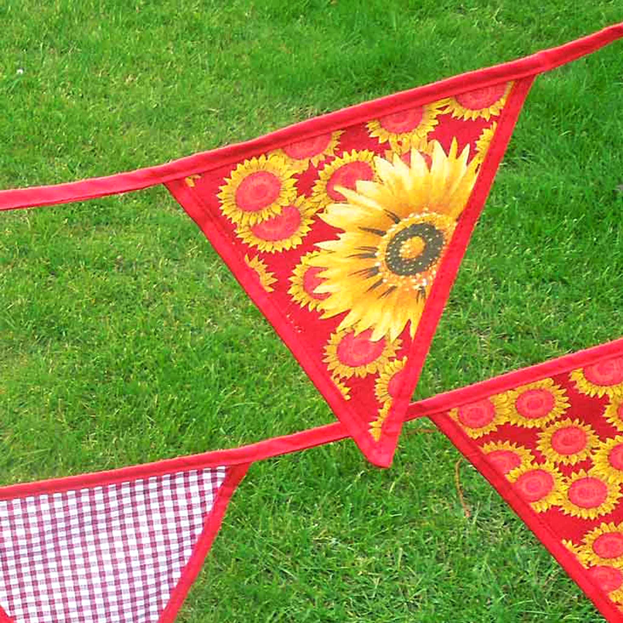 Cotton Bunting - Red Sunflower and Gingham - Handmade