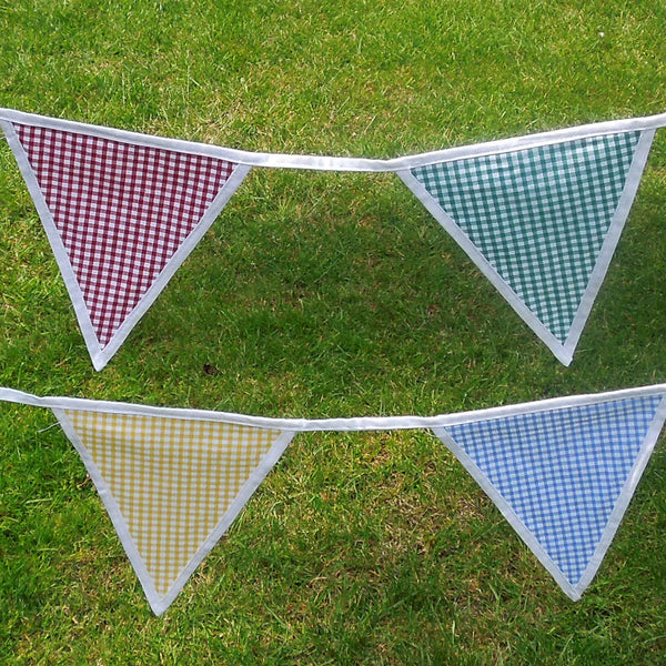 Cotton Bunting - Gingham Multicoloured - White Edging - Handmade