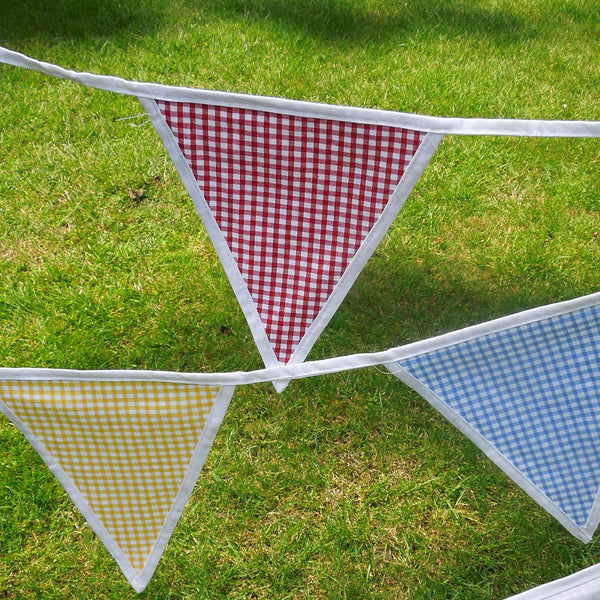 Cotton Bunting - Gingham Multicoloured - White Edging - Handmade