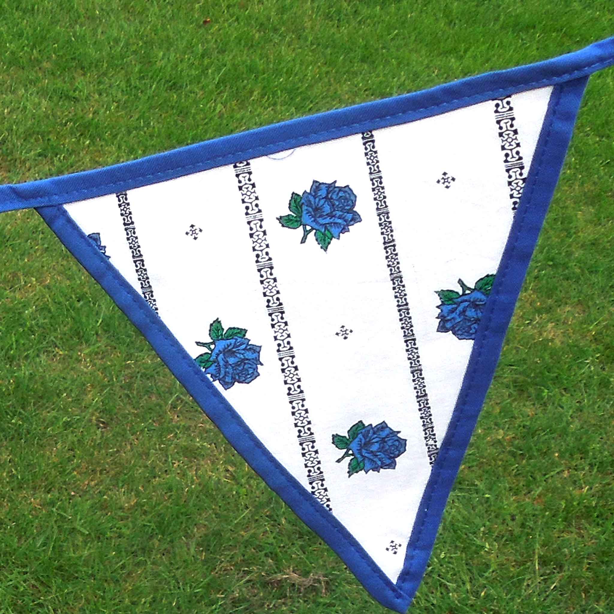 Cotton Bunting - Blue Roses - Handmade