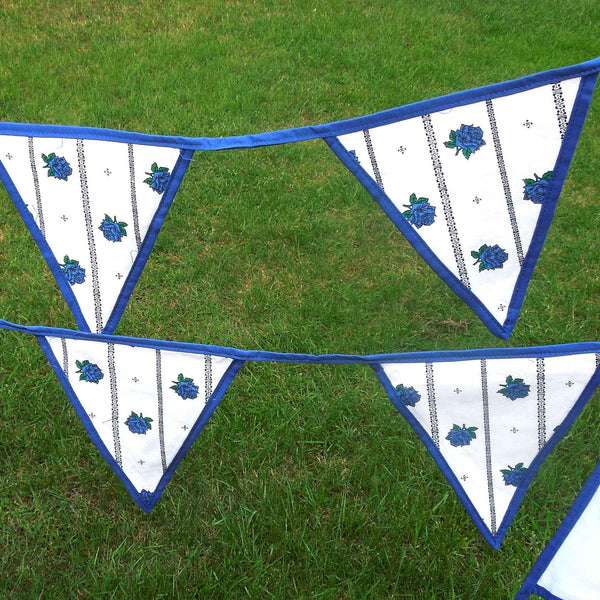 Cotton Bunting - Blue Roses - Handmade