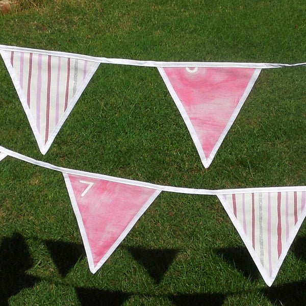 Cotton Bunting - Pink Numbers and Stripes - Handmade