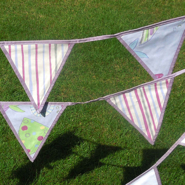 Cotton Bunting -Silver Lilac Mermaid and Stripes - Handmade