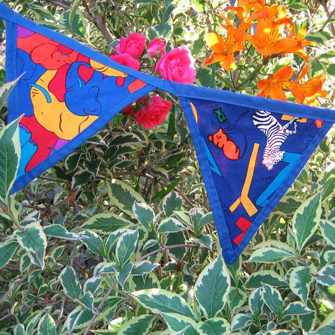 Cotton Bunting - Children's Blue Alphabet, Elephant and Dolphin - Reversible - Handmade