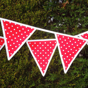 Cotton Bunting - White on Red - White Edging - Handmade