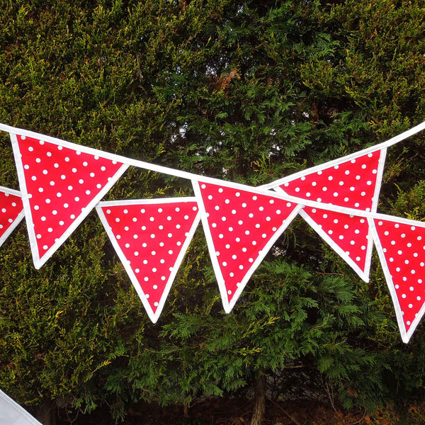 Cotton Bunting - White on Red - White Edging - Handmade