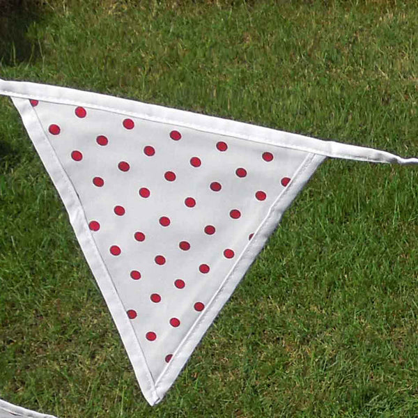 Cotton Bunting - Red on White - White Edging - Handmade