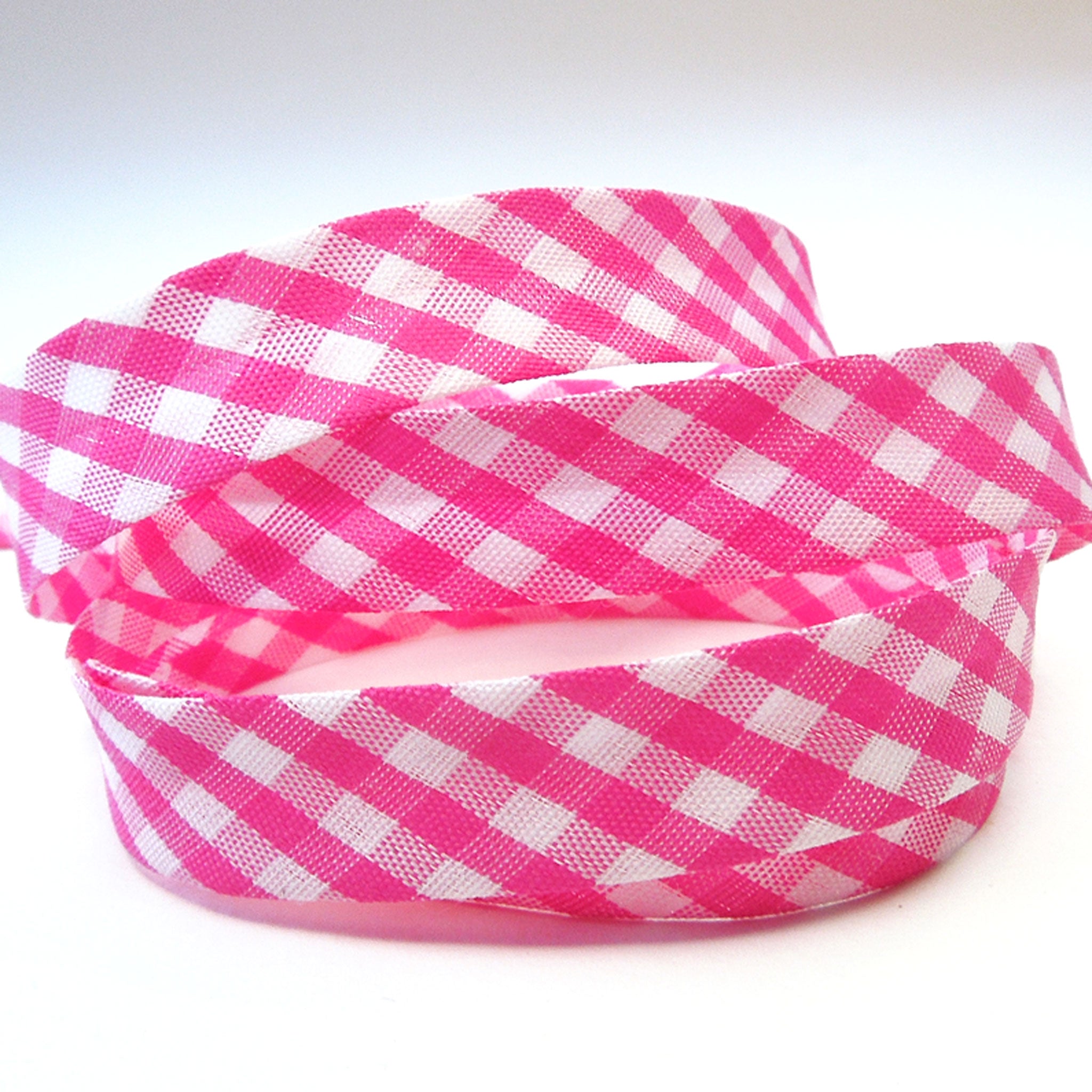 15mm Gingham Bias Binding - Cerise Pink - Single Fold