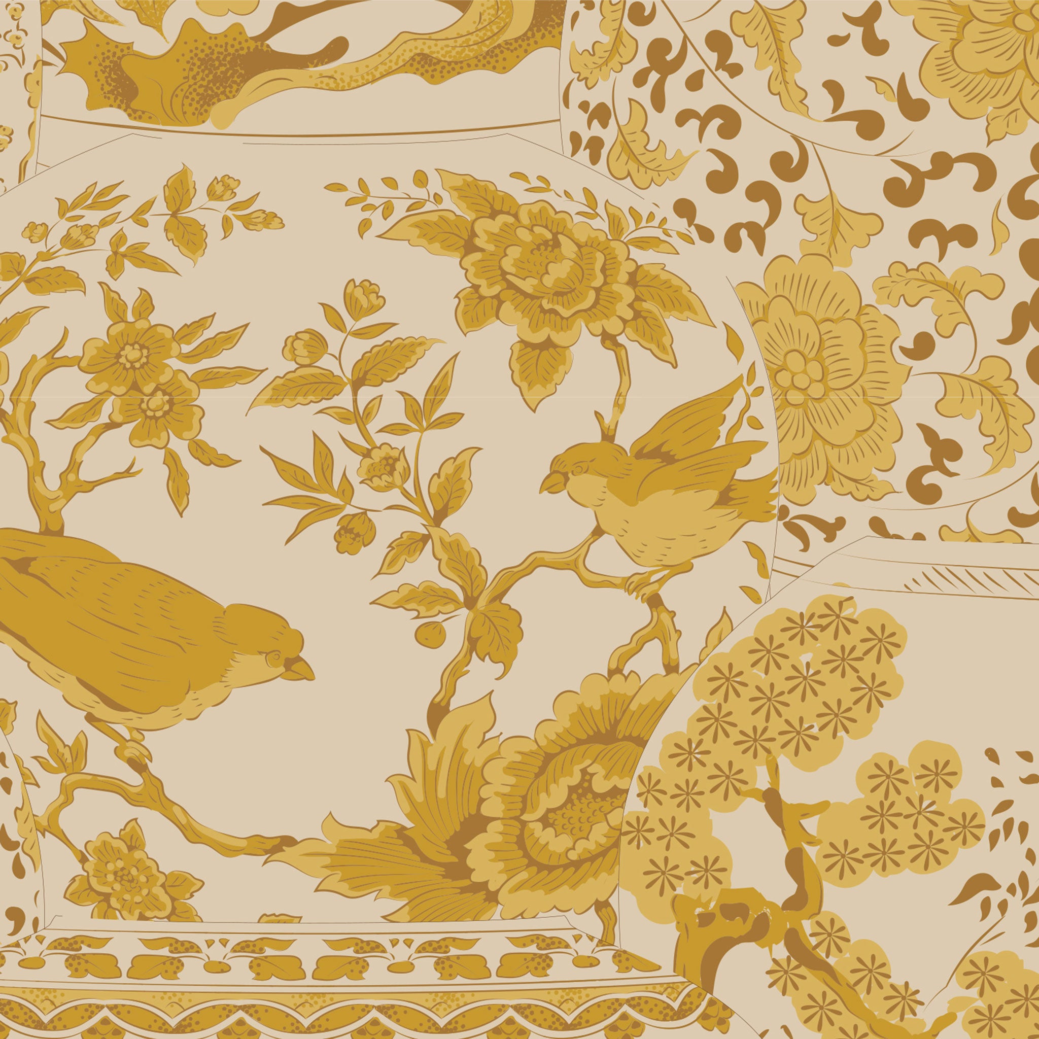 Tilda Vase Collection Cotton Fabric - Mustard - Chic Escape Collection - Tilda 100453