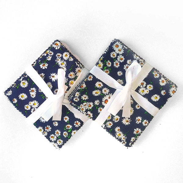 Patchwork Pack - Dark Blue Daisies - 5 Inch Squares - 30 Pieces