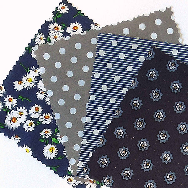 Patchwork Pack - Dark Blue Daisies - 5 Inch Squares - 30 Pieces