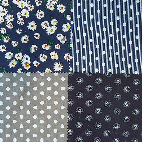 Patchwork Pack - Dark Blue Daisies - 5 Inch Squares - 30 Pieces