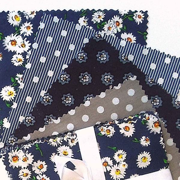 Patchwork Pack - Dark Blue Daisies - 5 Inch Squares - 30 Pieces