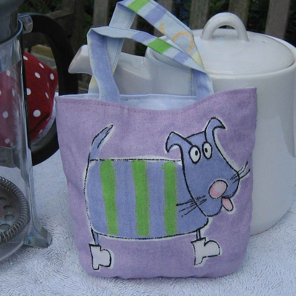 Duster the Dog Mini Cotton Handbag - Handmade - Fully lined - Mini Tote Bag