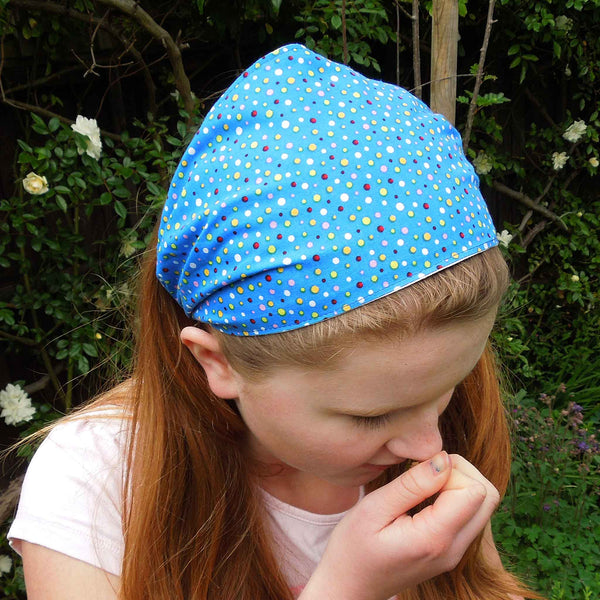 Scrunchie - Hairband - Bandana - Dotty Blue - Organza Gift Bag - Handmade in Pure Cotton