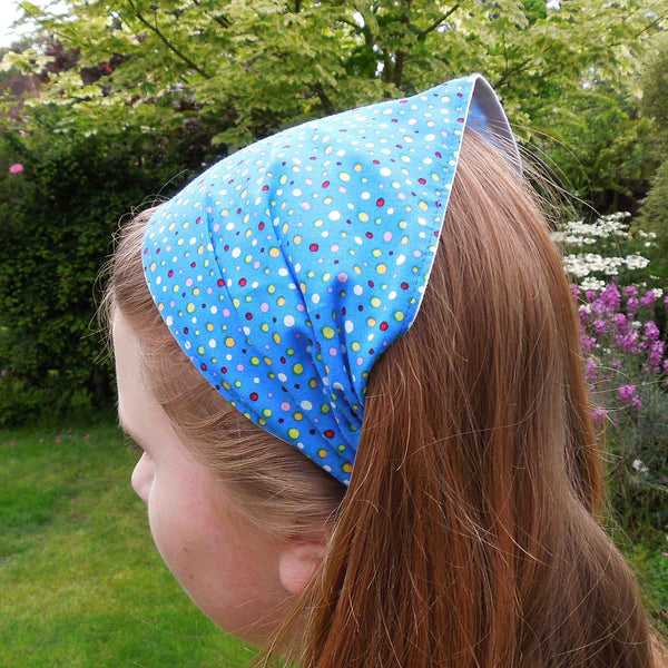 Scrunchie - Hairband - Bandana - Dotty Blue - Organza Gift Bag - Handmade in Pure Cotton