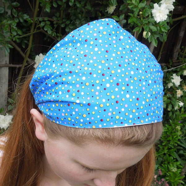 Scrunchie - Hairband - Bandana - Dotty Blue - Organza Gift Bag - Handmade in Pure Cotton