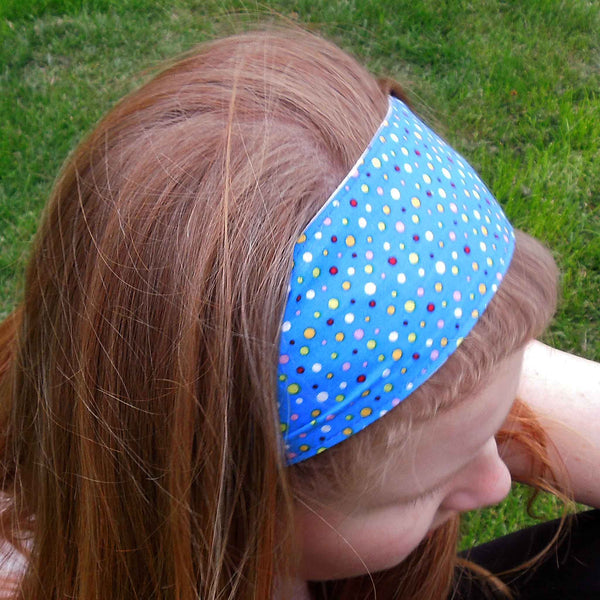 Scrunchie - Hairband - Bandana - Dotty Blue - Organza Gift Bag - Handmade in Pure Cotton