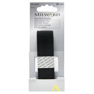 Non-Roll Elastic - 1m x 25mm - Black - Milward