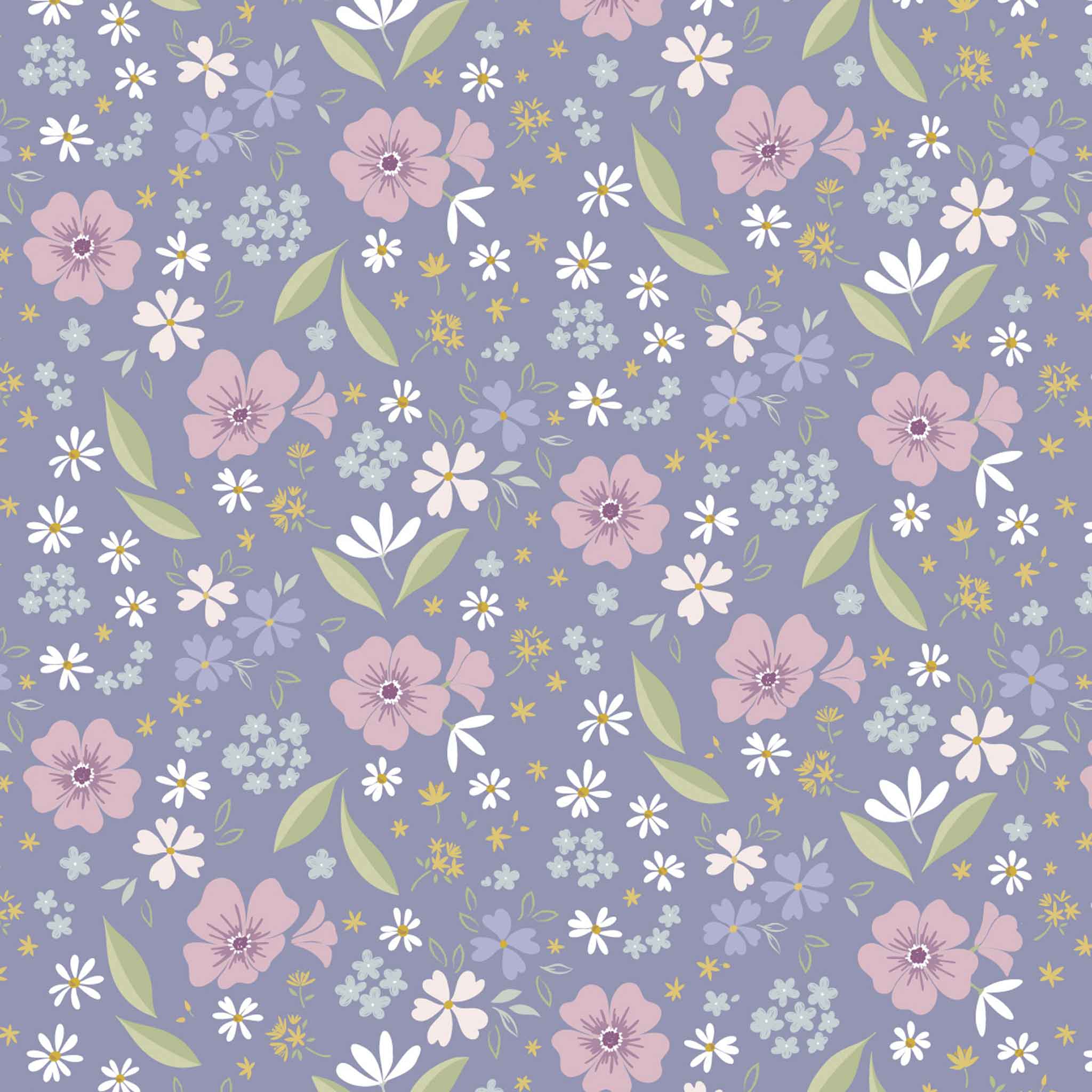 Floral Song - Lewis and Irene - Floral Art on Lavender Blue CC32.3 - Cotton Fabric