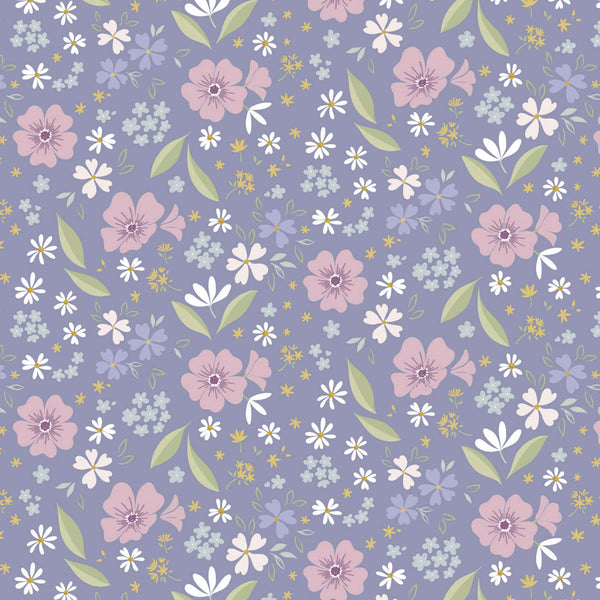 Floral Song - Lewis and Irene - Floral Art on Lavender Blue CC32.3 - Cotton Fabric