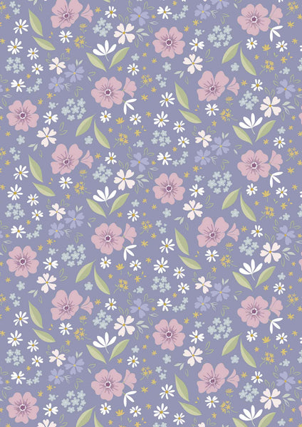 Floral Song - Lewis and Irene - Floral Art on Lavender Blue CC32.3 - Cotton Fabric