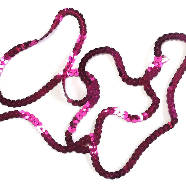 6mm Flat Sequin Trim on Wooden Bobbin - Fuchsia - Silver - 2 metres