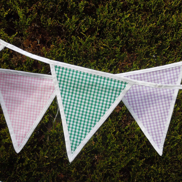 Cotton Bunting - Gingham Multicoloured - White Edging - Handmade