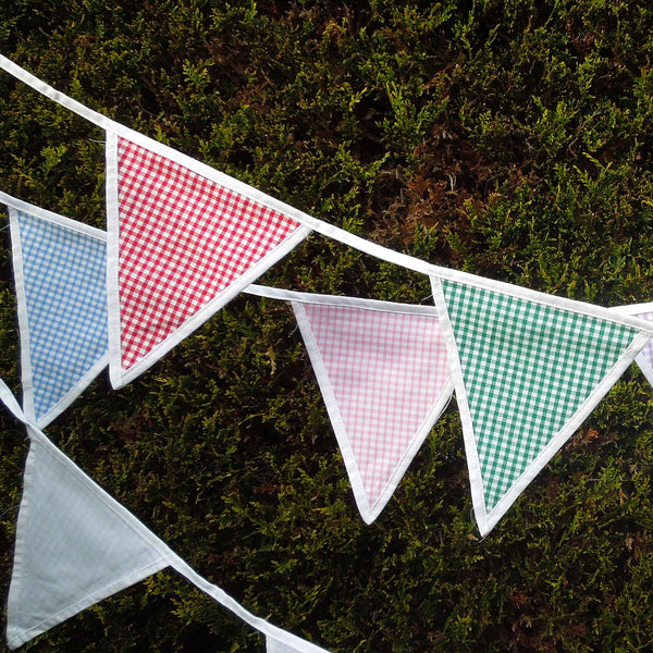 Cotton Bunting - Gingham Multicoloured - White Edging - Handmade