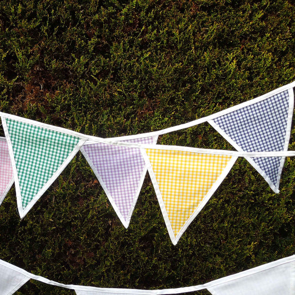 Cotton Bunting - Gingham Multicoloured - White Edging - Handmade