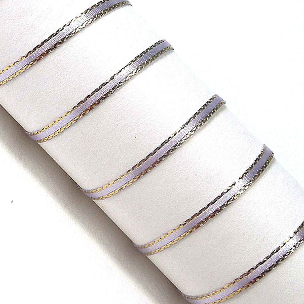 Gold Metallic Edge Satin Ribbon - Lilac - Berisfords - 3mm