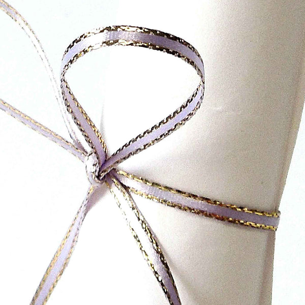 Gold Metallic Edge Satin Ribbon - Lilac - Berisfords - 3mm