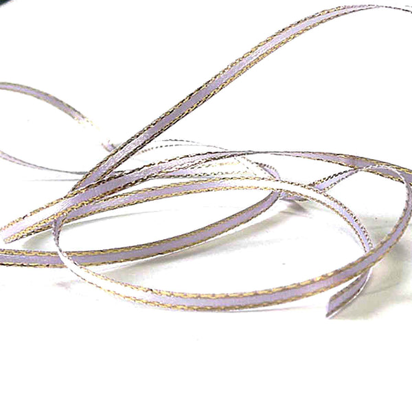 Gold Metallic Edge Satin Ribbon - Lilac - Berisfords - 3mm