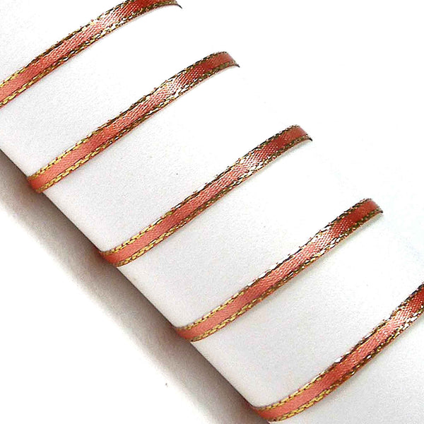 Gold Metallic Edge Satin Ribbon - Rose Gold - Berisfords - 3mm