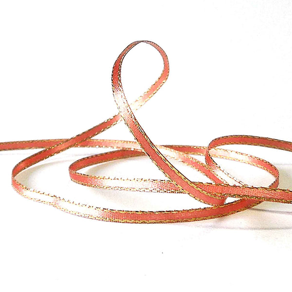 Gold Metallic Edge Satin Ribbon - Rose Gold - Berisfords - 3mm