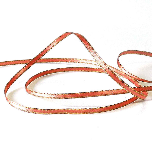 Gold Metallic Edge Satin Ribbon - Rose Gold - Berisfords - 3mm