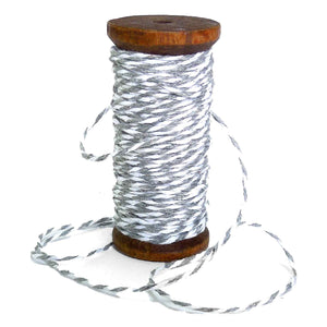 3mm Bakers Twine - Grey and White - Wooden Spool - 15 Metres