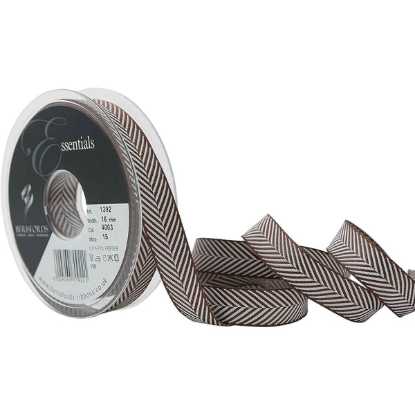 Herringbone Ribbon - Brown - Berisfords - 16mm