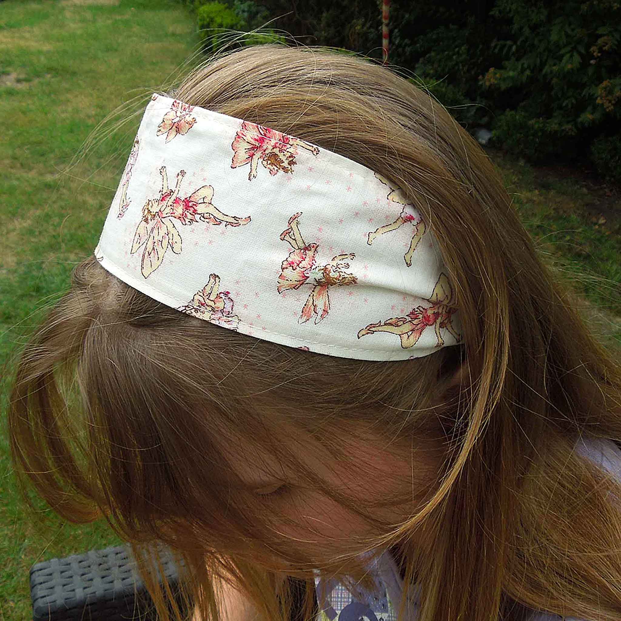 Scrunchie - Hairband - Bandana - Cream Flower Fairies - Organza Gift Bag - Handmade in Pure Cotton