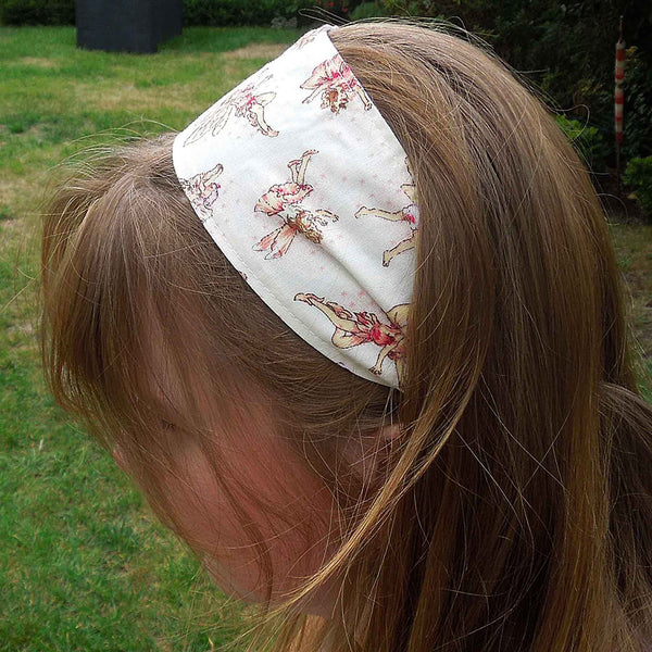 Scrunchie - Hairband - Bandana - Cream Flower Fairies - Organza Gift Bag - Handmade in Pure Cotton