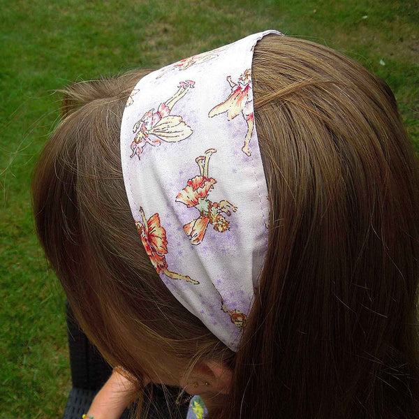 Scrunchie - Hairband - Bandana - Lilac Flower Fairies - Organza Gift Bag - Handmade in Pure Cotton