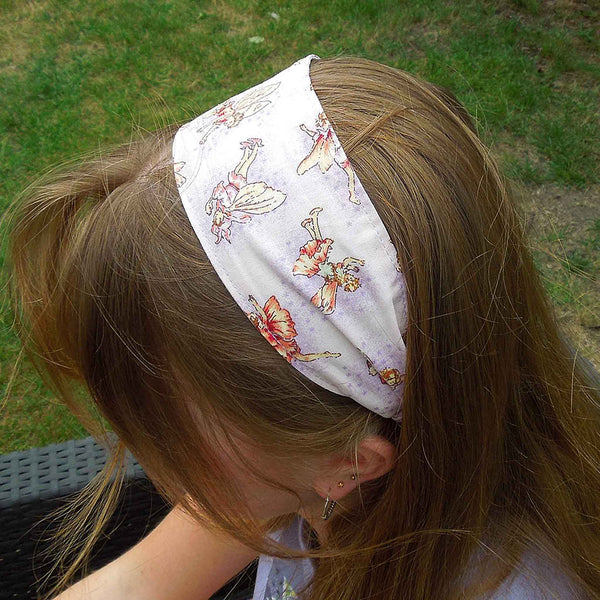 Scrunchie - Hairband - Bandana - Lilac Flower Fairies - Organza Gift Bag - Handmade in Pure Cotton