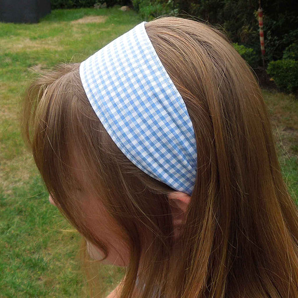 Scrunchie - Hairband - Pale Blue Gingham - Organza Gift Bag - Handmade in Pure Cotton